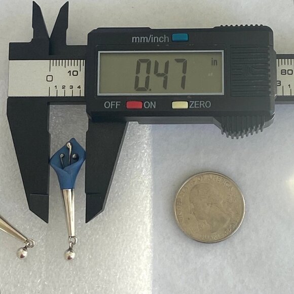 Sterling Silver 925 1.5" Blue Resin 3D Calla Lily Floral Flower Dangle Earrings - Picture 10 of 16